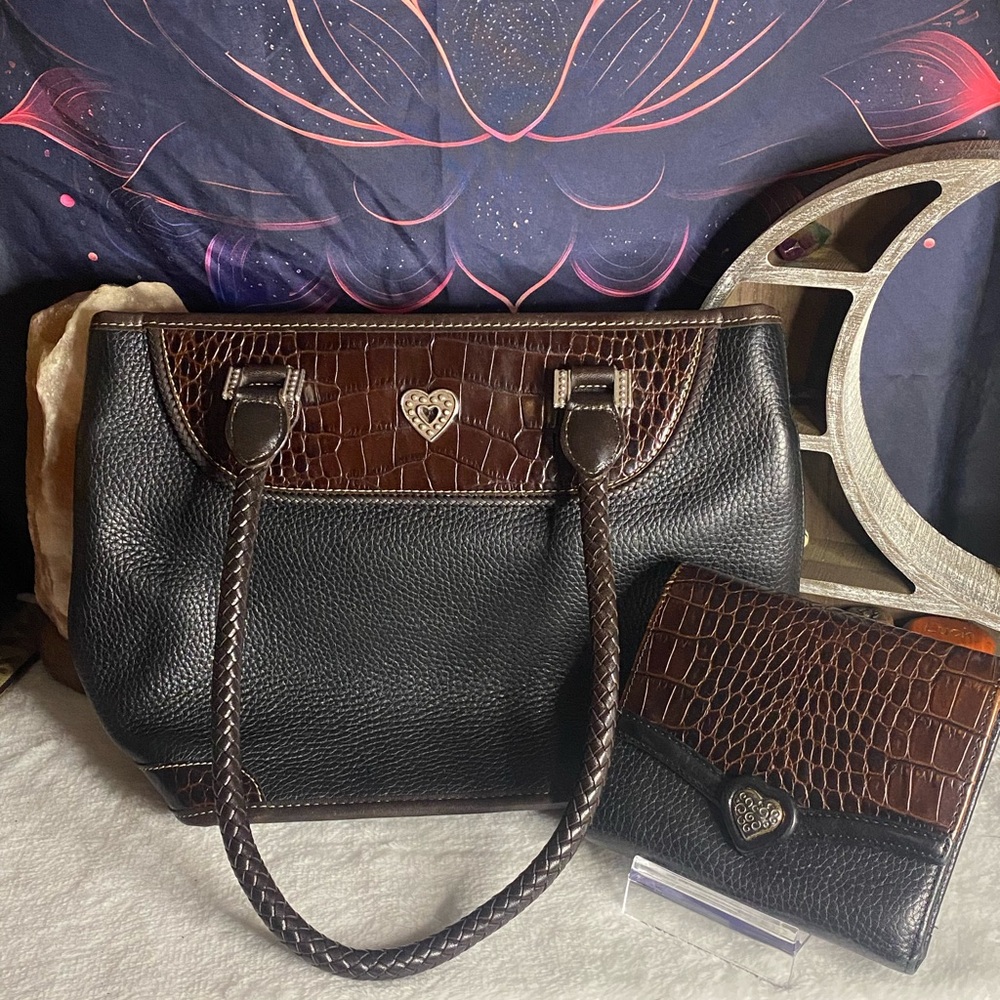 Euc Vintage Brighton Stacey Croc Embossed Bag And Wallet